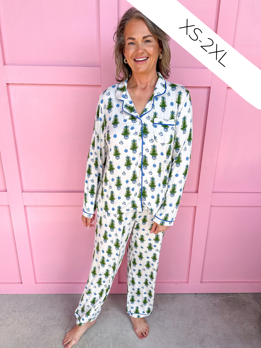 Mary Square | Charlotte L/S Pajama Set - Fancy & Festive Blue