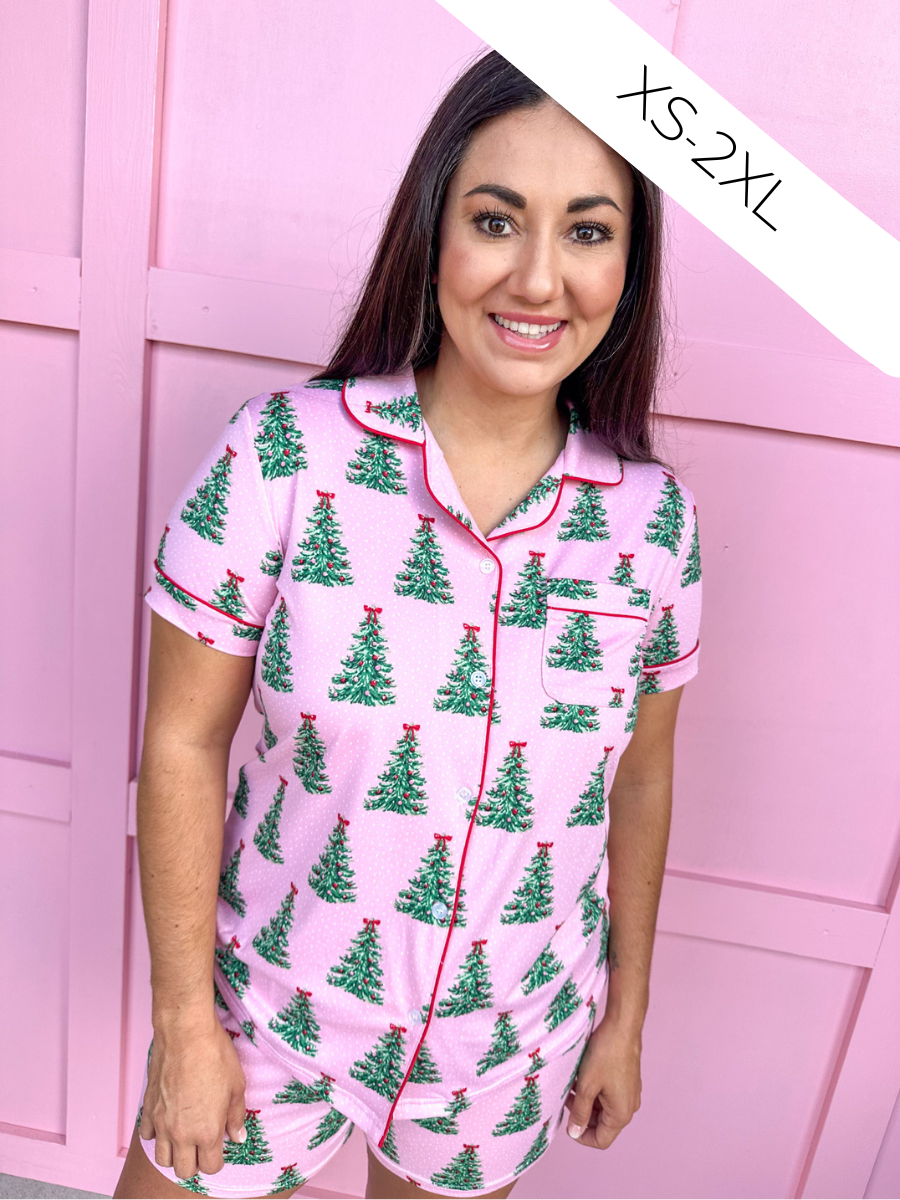 Noelle Tree S/S Button Up Sleep Shirt