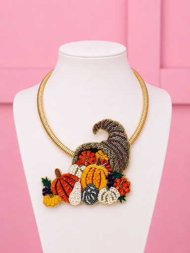 CornucopiaBeadedGoldNecklaceThanksgivingFall