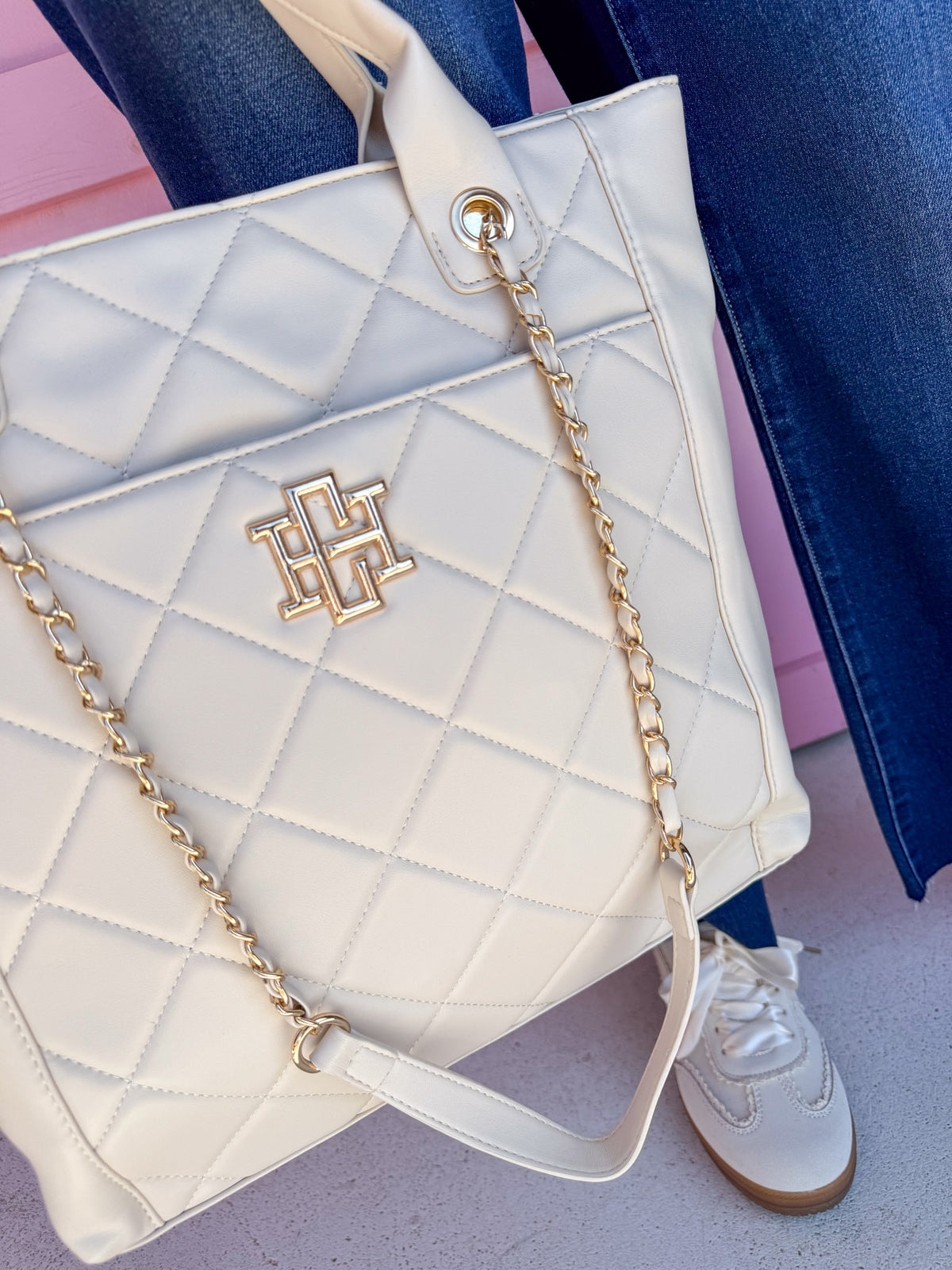 Caroline Hill | Kinzley Tote - Cream Quilted
