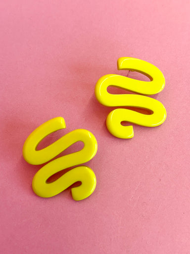 Yellow Abstract Earrings Post Back Lightweight Acrylic 