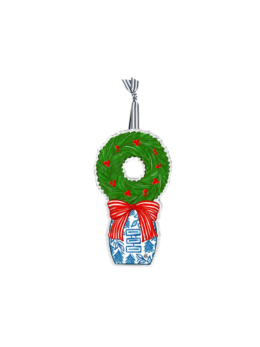 DK Designs |  Acrylic Ornament - Blue & White Wreath Topiary