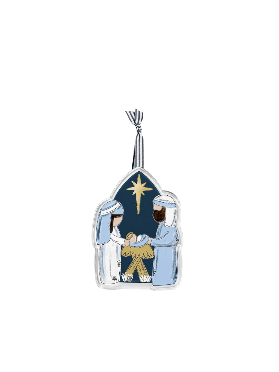 DK Designs |  Acrylic Ornament - Blue & White Nativity