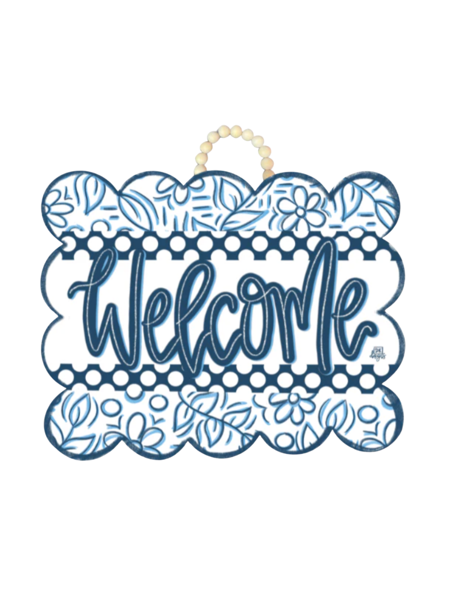 DK Designs | Blue & White Scallop Welcome Door Hanger