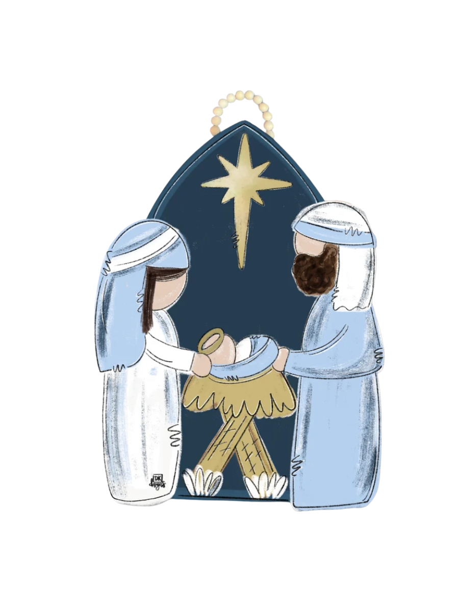 DK Designs | Blue & White Nativity Door Hanger