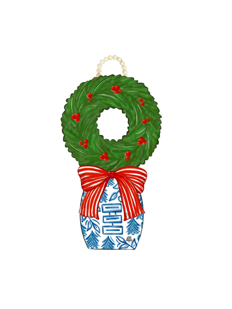 DK Designs | Blue & White Wreath Topiary Door Hanger