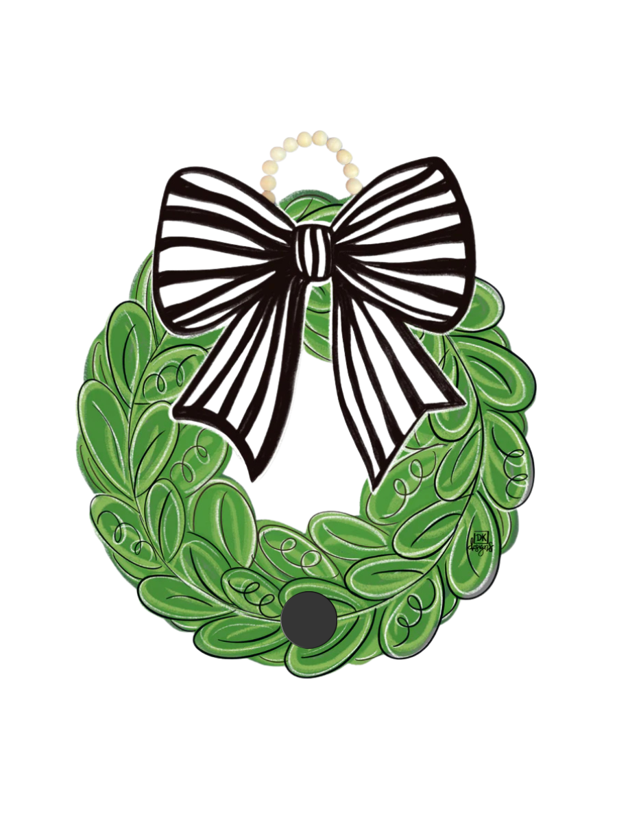 DK Designs | Wreath With Black & White Bow Door Hanger