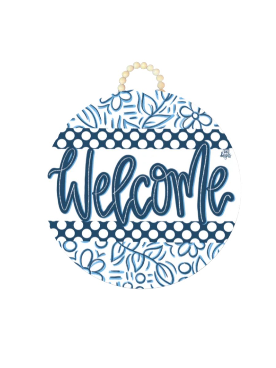 DK Designs | Blue & White Welcome Door Hanger