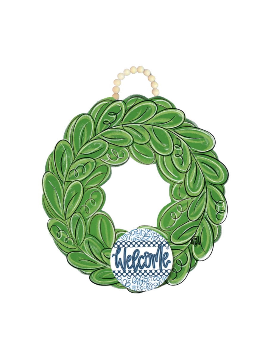 DK Designs | Wreath Door Hanger with Blue Welcome Mini