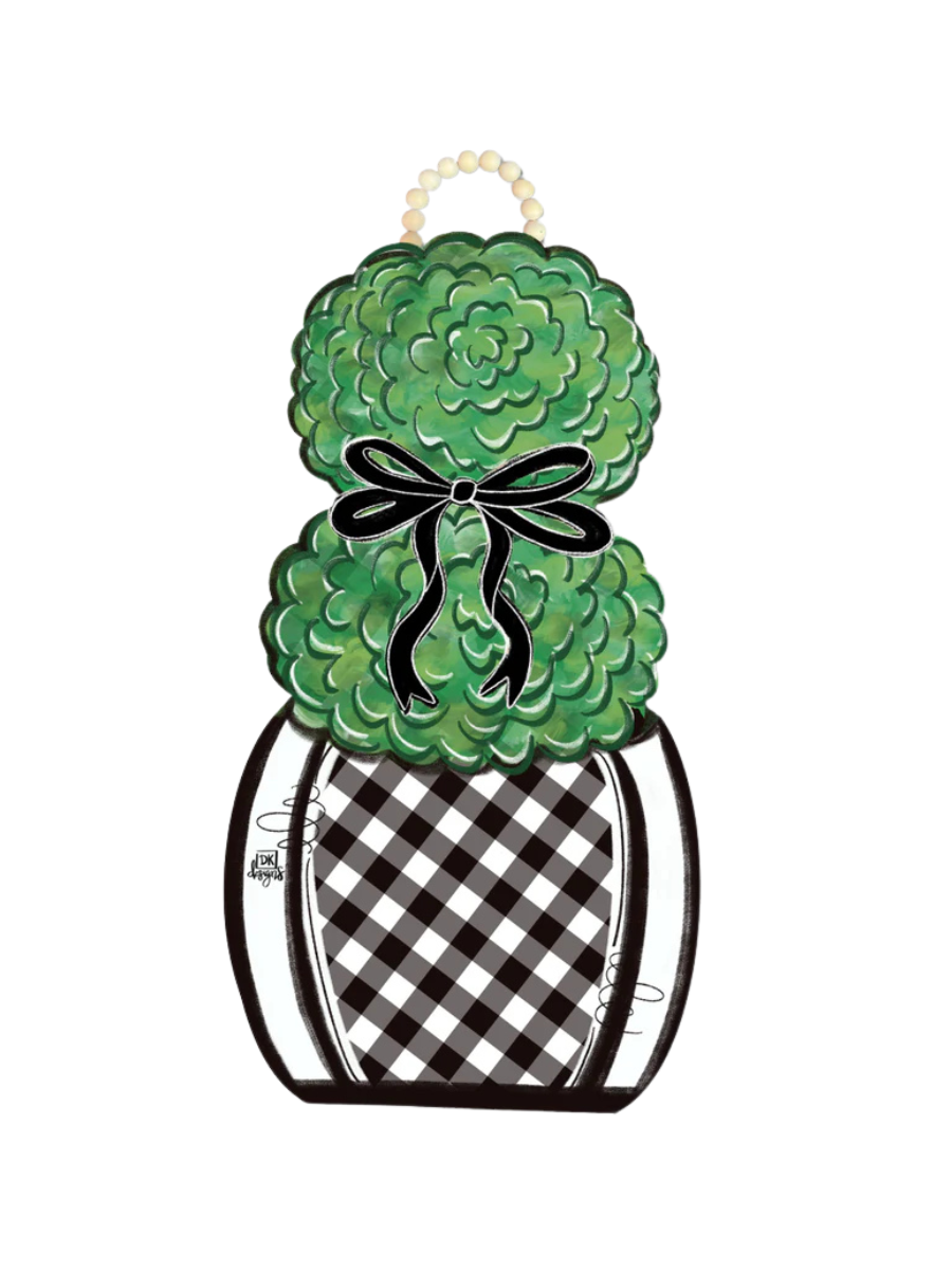 DK Designs | Black & White Gingham Topiary Door Hanger