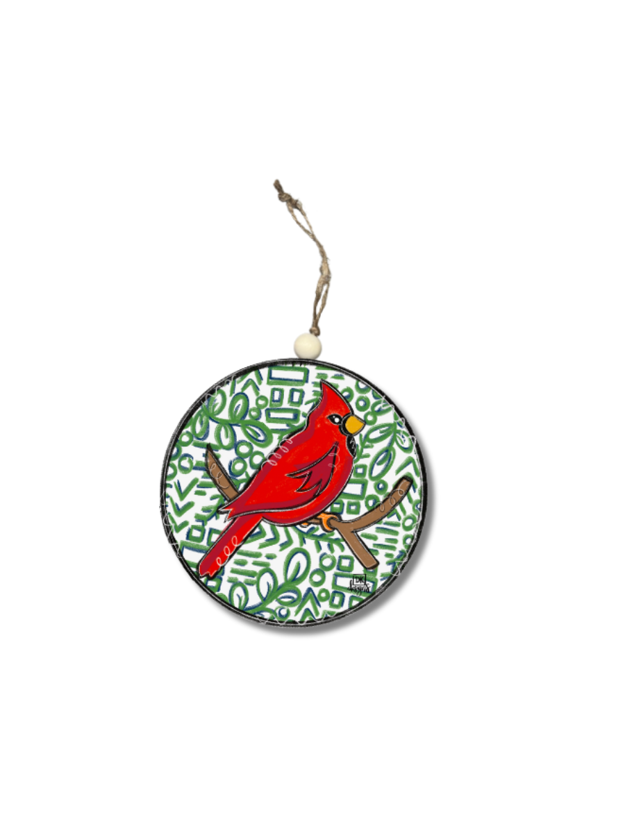 DK Designs | Navy and Green Cardinal Ornament