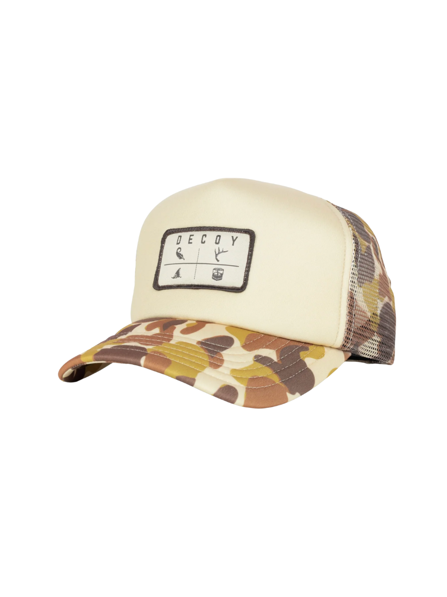 DECOY Hunt Camp Trucker Hat Beige camo mens outdoors tripp