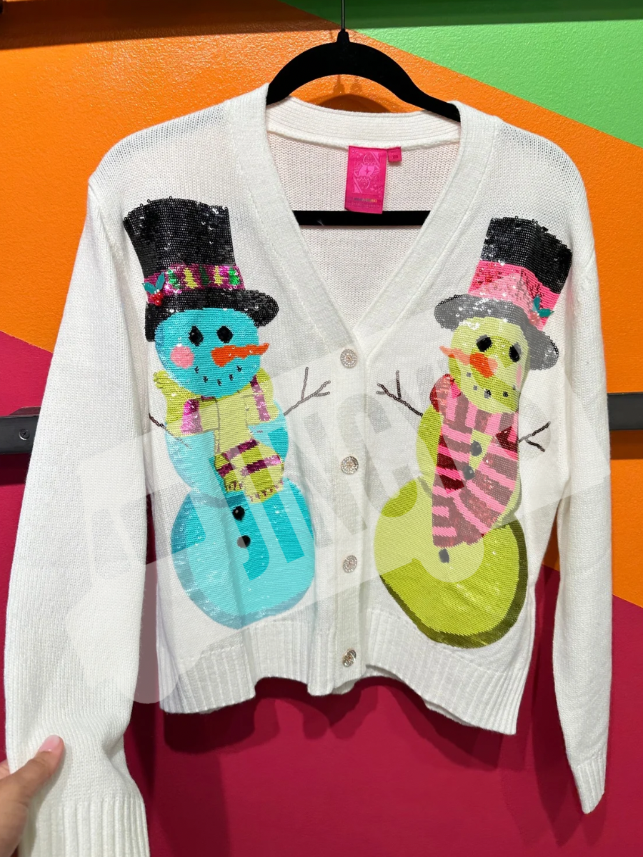 QUEEN OF SPARKLES | White Snowmen Cardigan