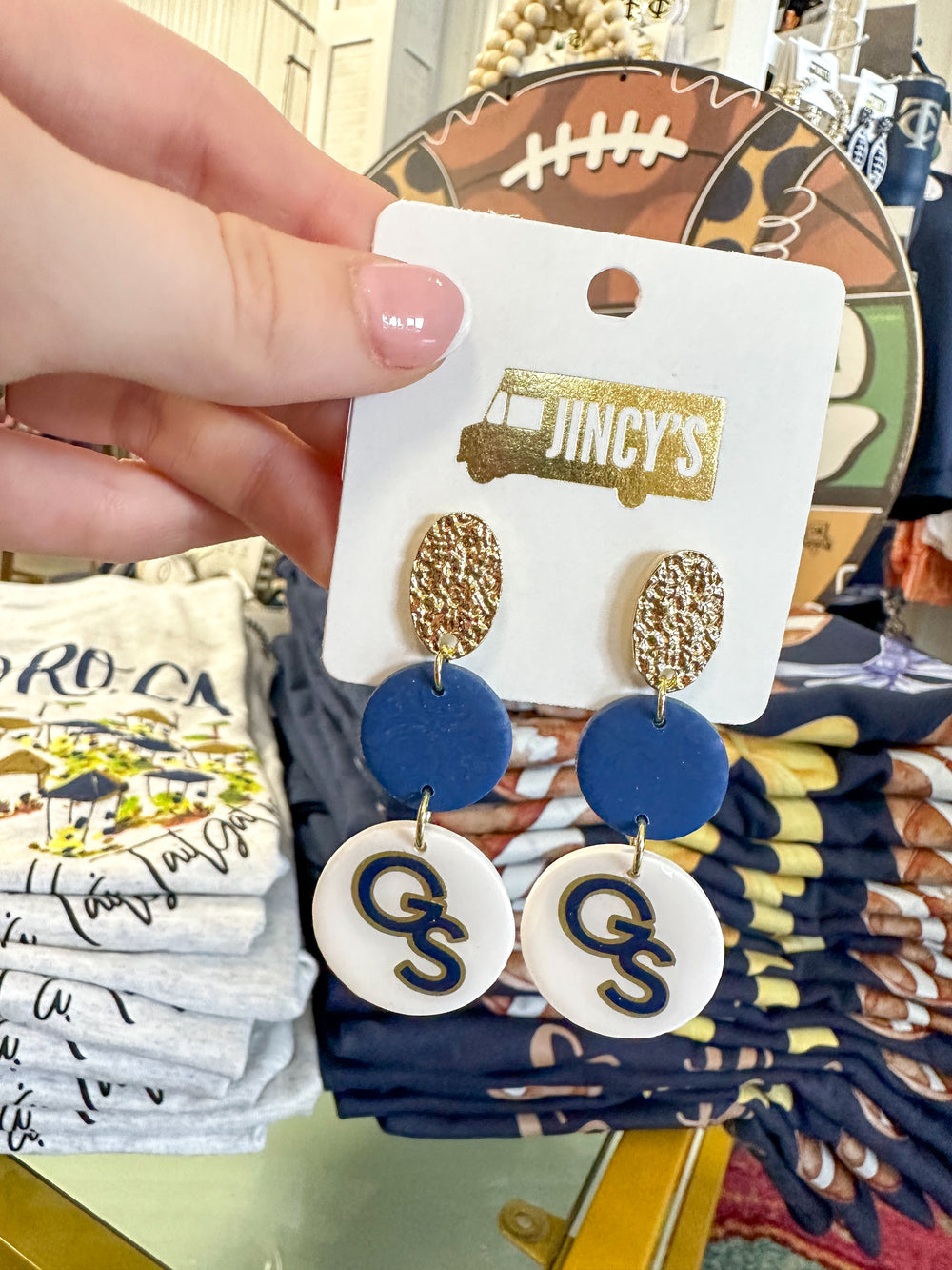 GS Blue & Gold Dangle Earrings