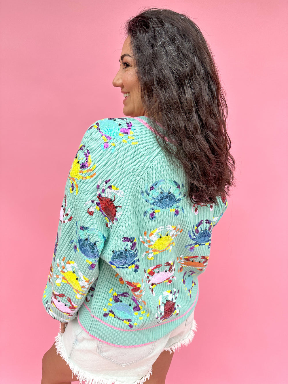 QUEEN OF SPARKLES | Mint Scattered Crab Cardigan