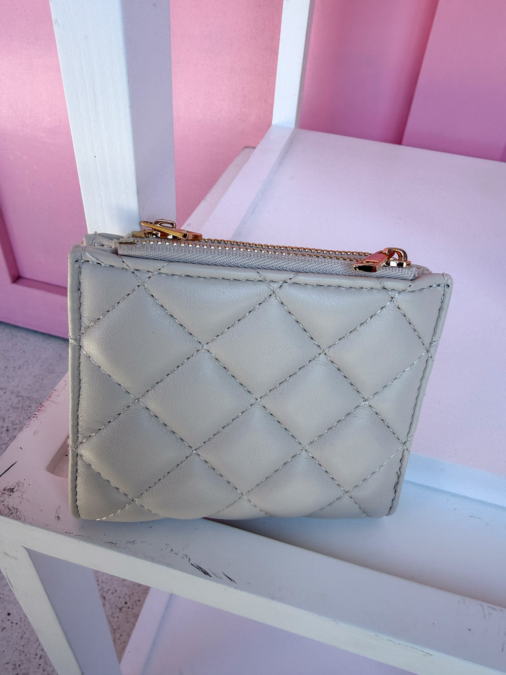 Caroline Hill | Cream Quilted Monica Double Zip Wallet - Cream Quilted