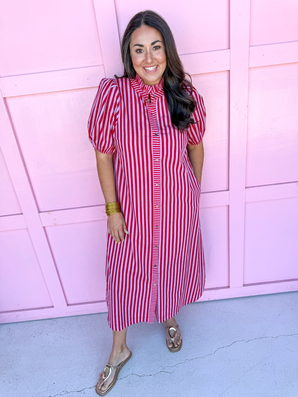 Savannah Stripe Dress - Red