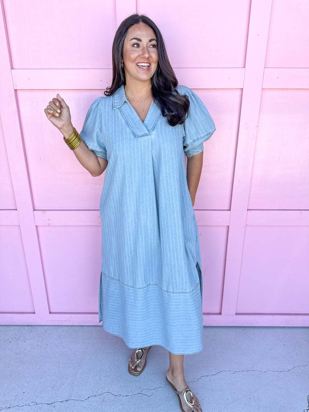Southern Summer Stripes Dress - Chambray