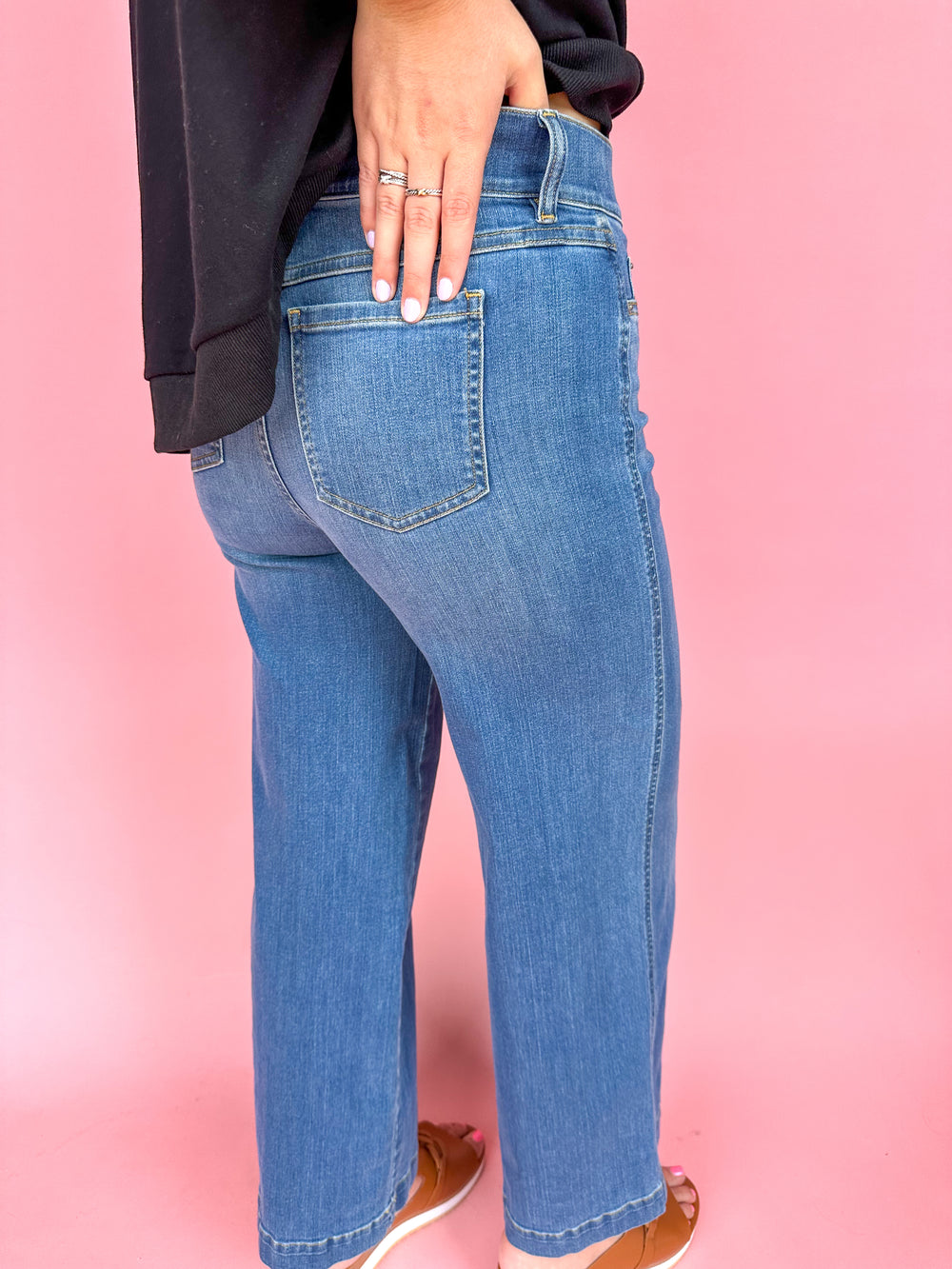 SPANX, Jeans, Spanx Seamed Front Wide Leg Jeans Blue