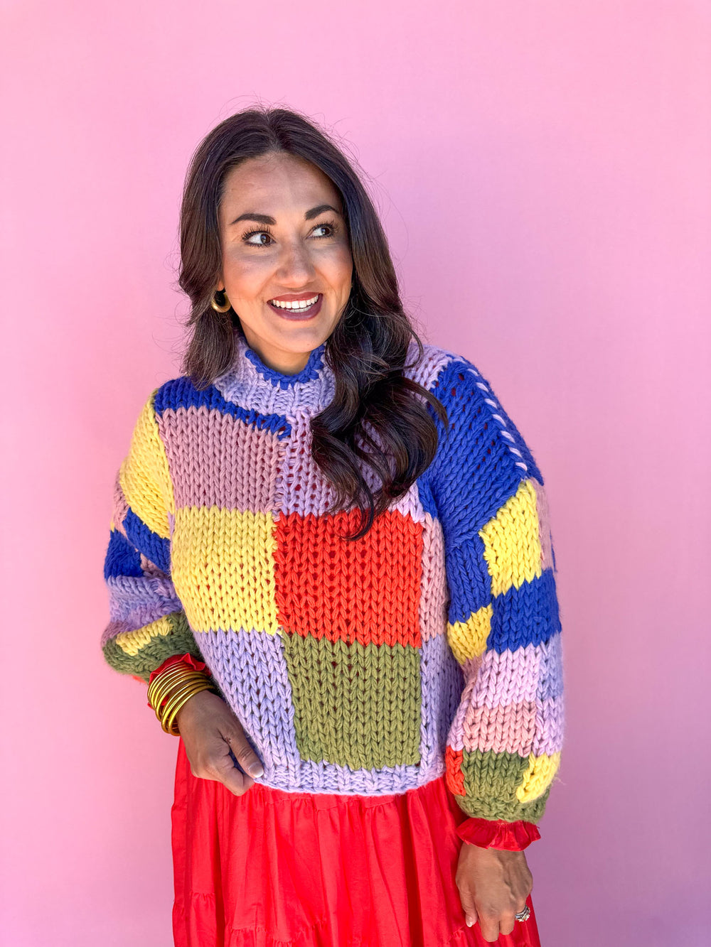 KARLIE | Multi Colorblock Crochet Mock Sweater