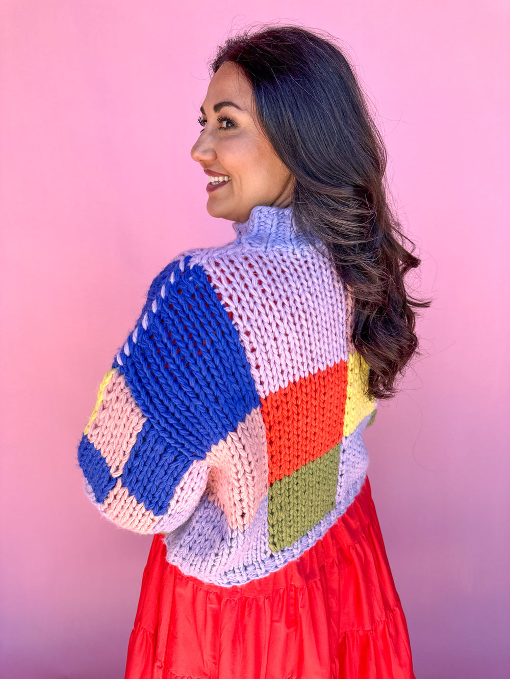 KARLIE | Multi Colorblock Crochet Mock Sweater