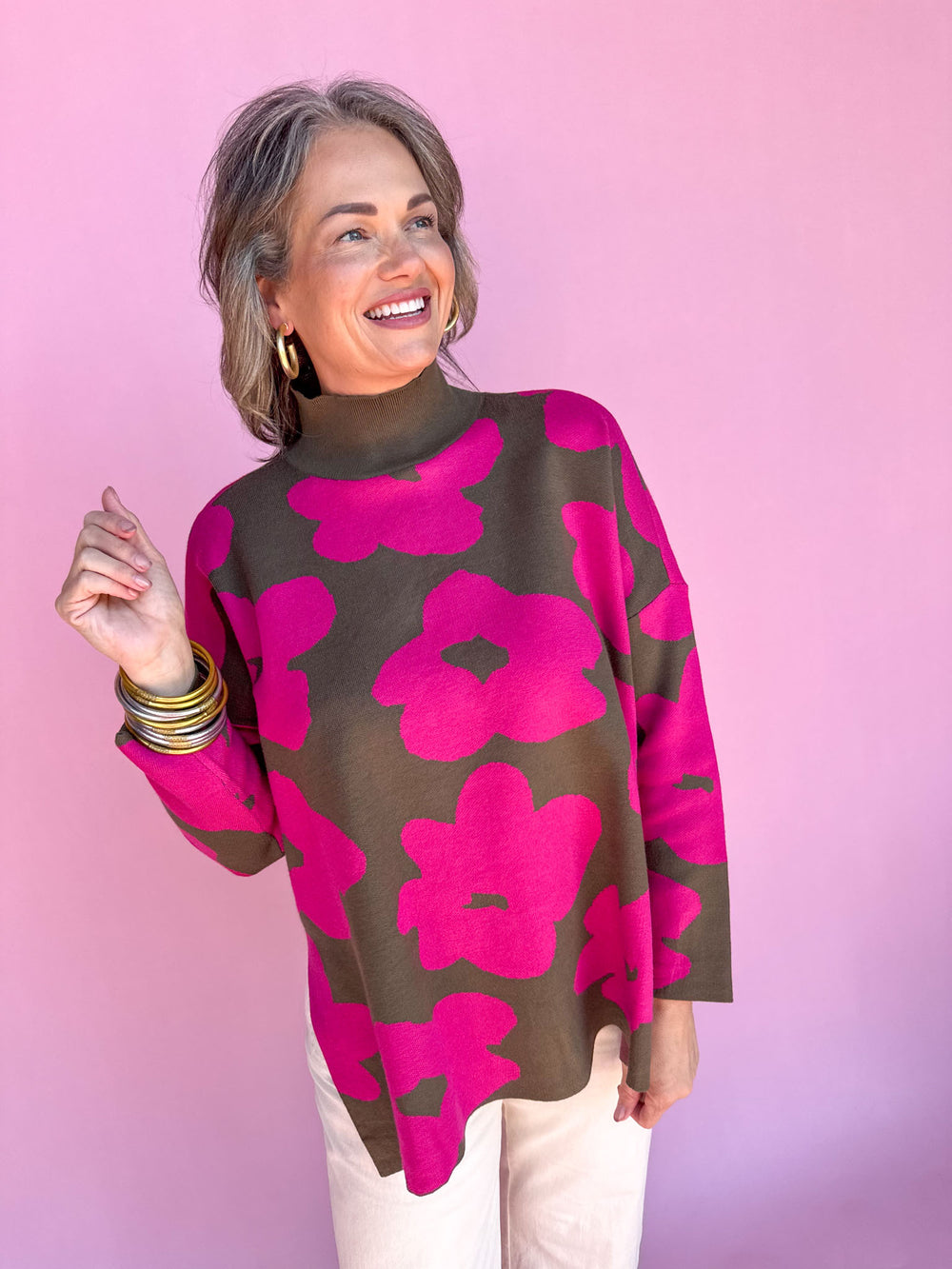 Funky Florals Sweater - Olive