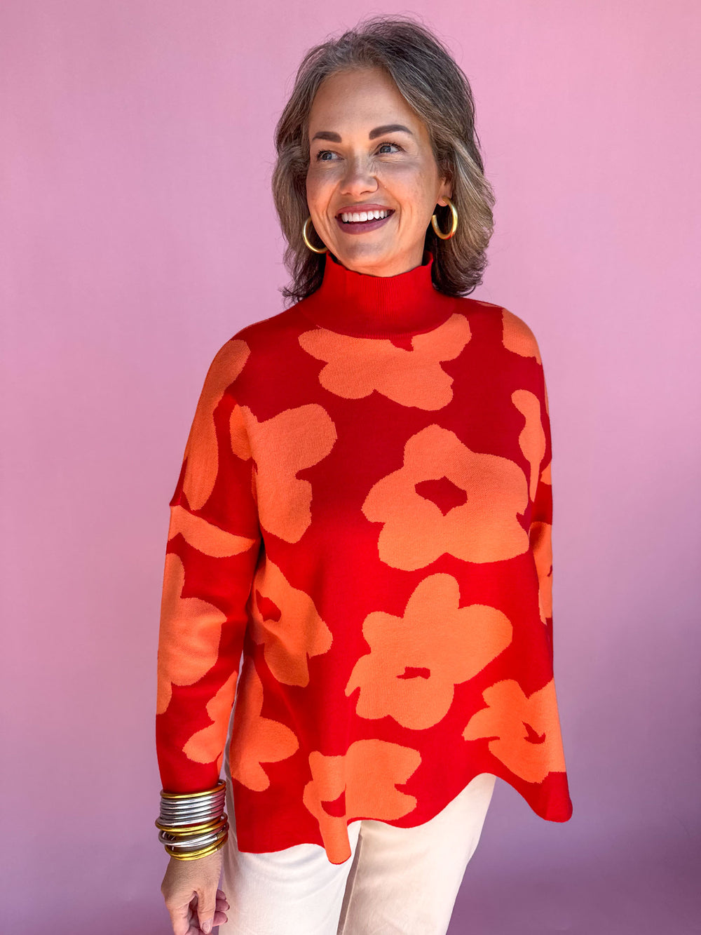 Funky Florals Sweater - Red