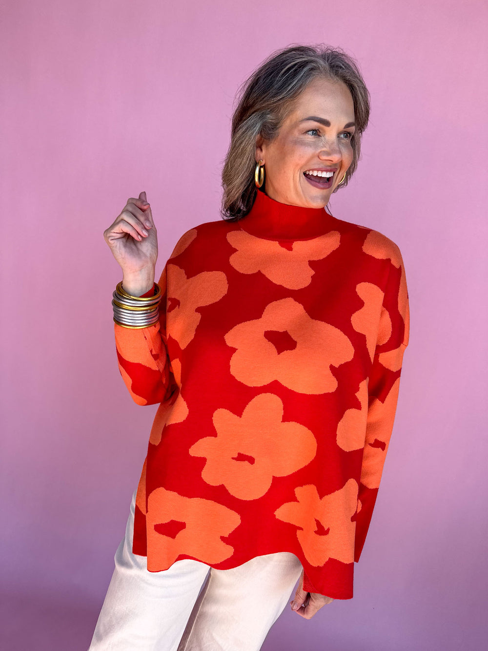 Funky Florals Sweater - Red