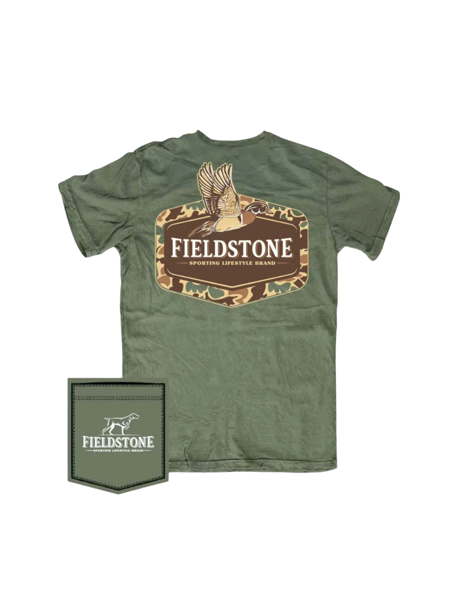 Fieldstone | YOUTH Camo Wood Duck Tee - Moss