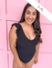 Mary Square Ashley Swimsuit Black Ruffle Strap Full Coverage One Piece Bathing Suit Summer Women's Jincy's 