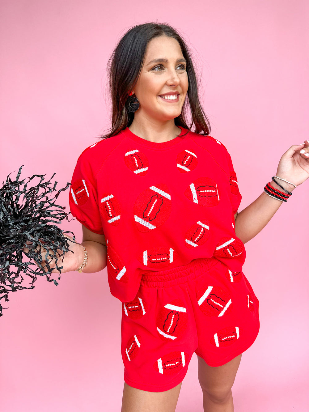 QUEEN OF SPARKLES | Red Fuzzy Football Set