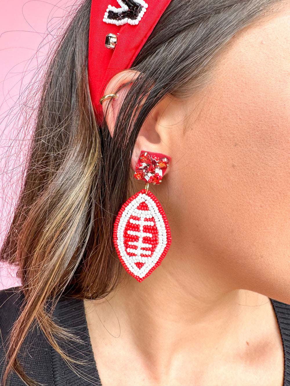 Red/White Beaded Earrings
