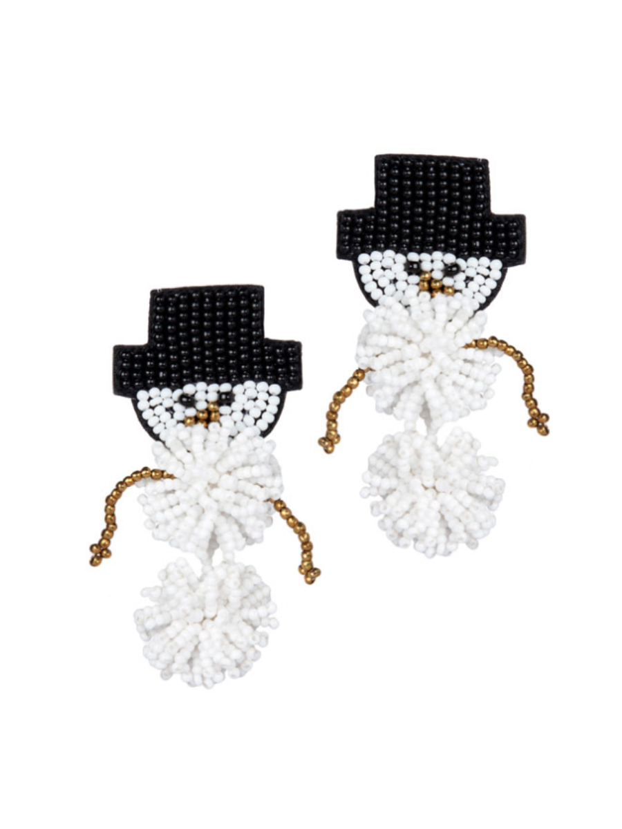 White Snowball Snowman Earrings
