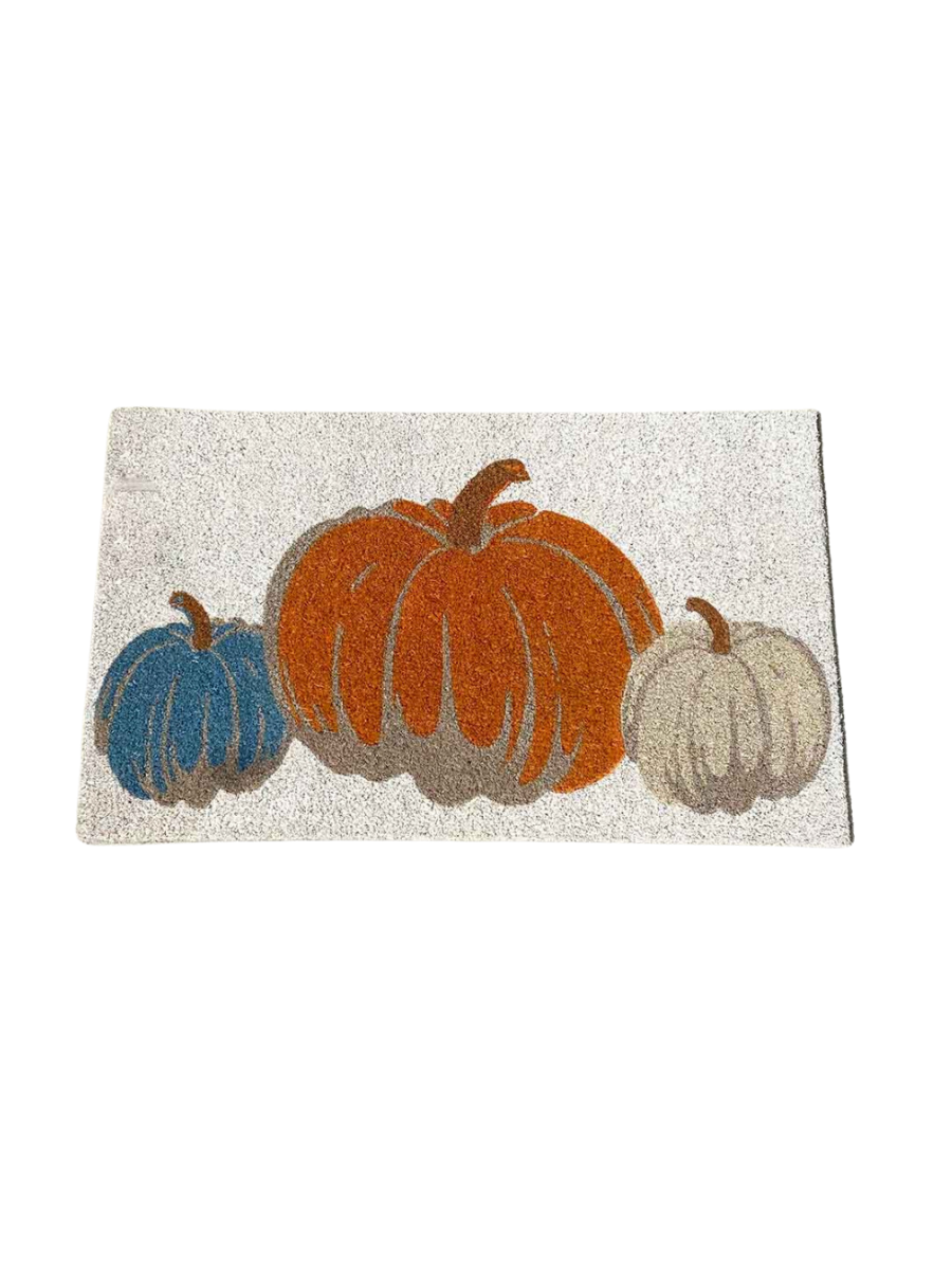 Pumpkin Trio Coir Doormat - White/Orange/Blue