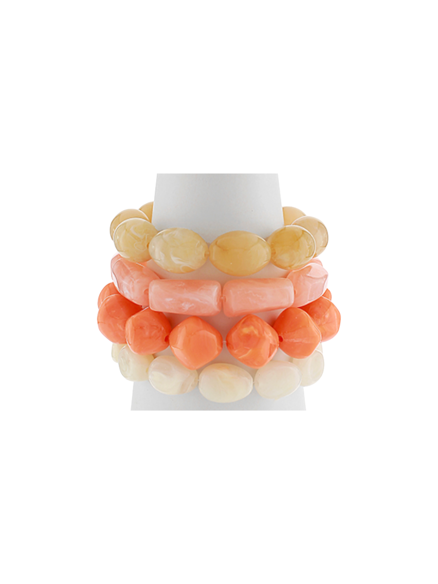 Beaded Marble Bracelet Set - Orange/Multi