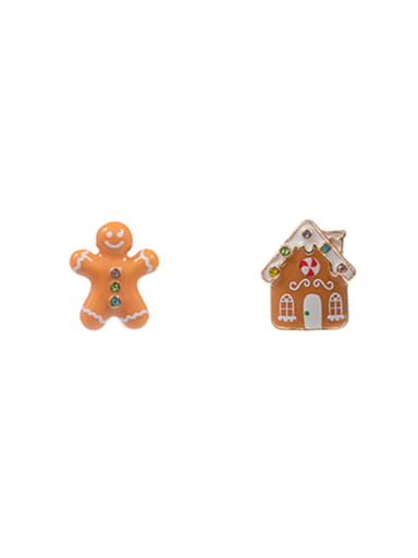 gingerbread man & gingerbread house design enamel stud earrings christmas gift jincy's