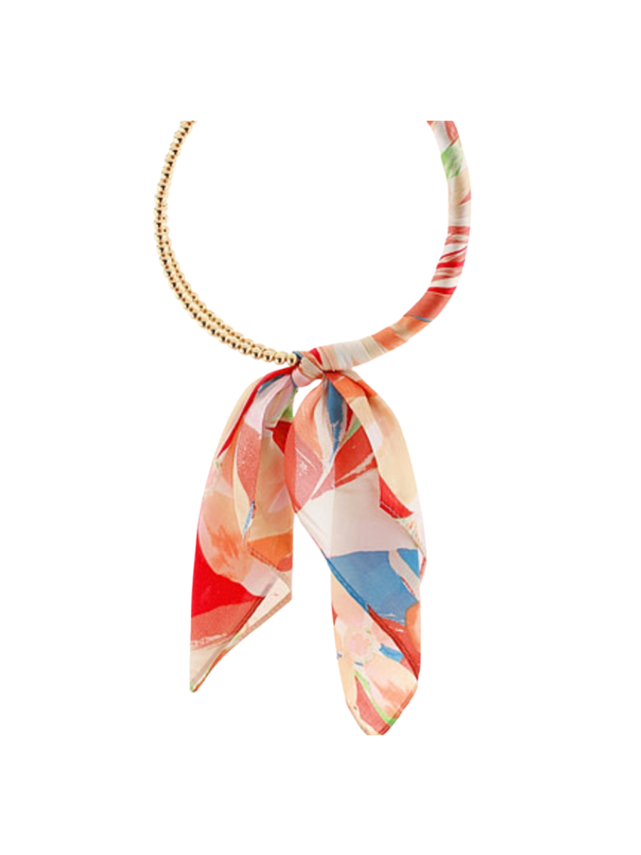 Conversation Starter Beaded Scarf Necklace - Peach Multi