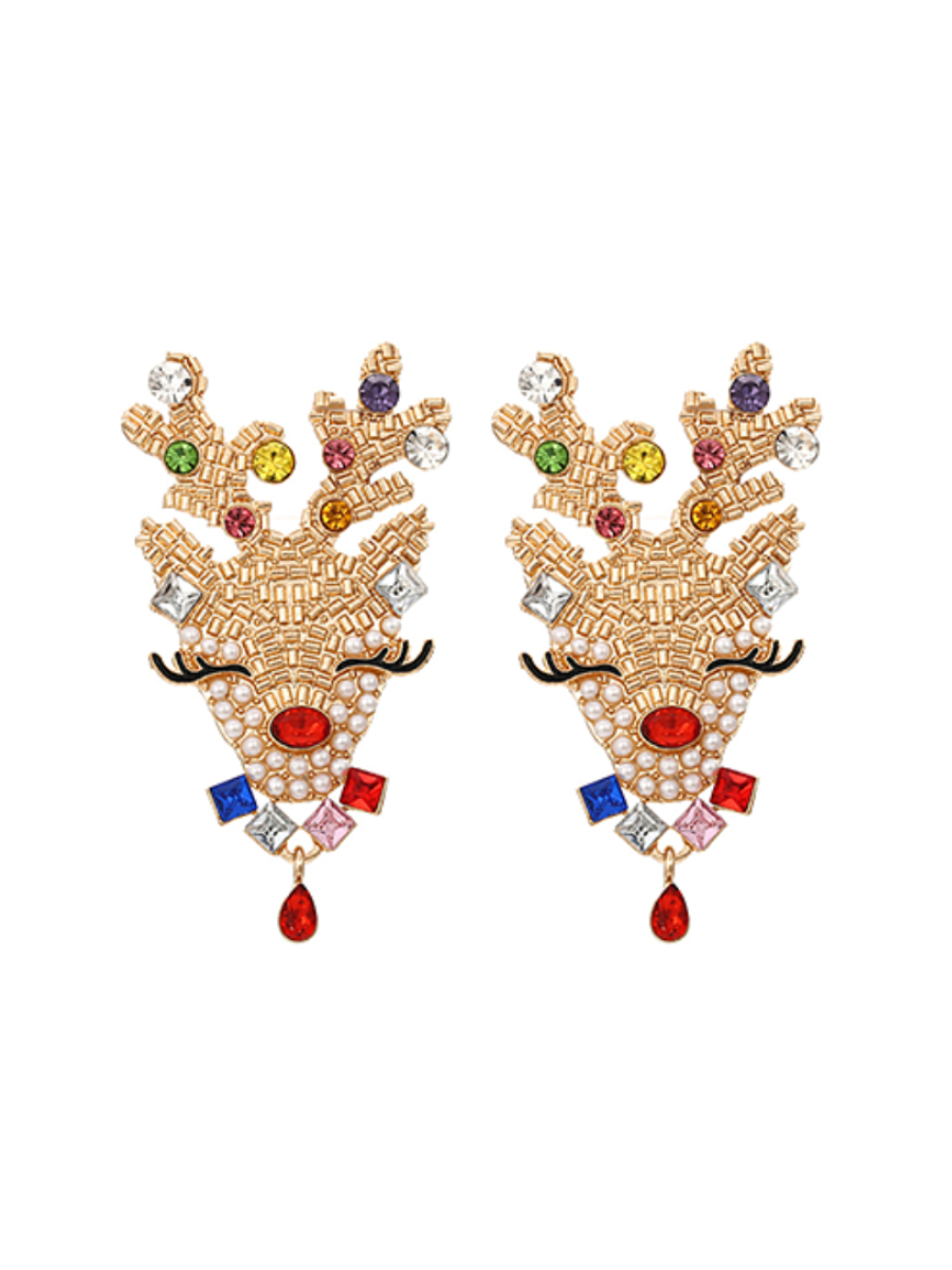 beaded reindeer earrings pearl and rhinestone details women girls gifts jincy's