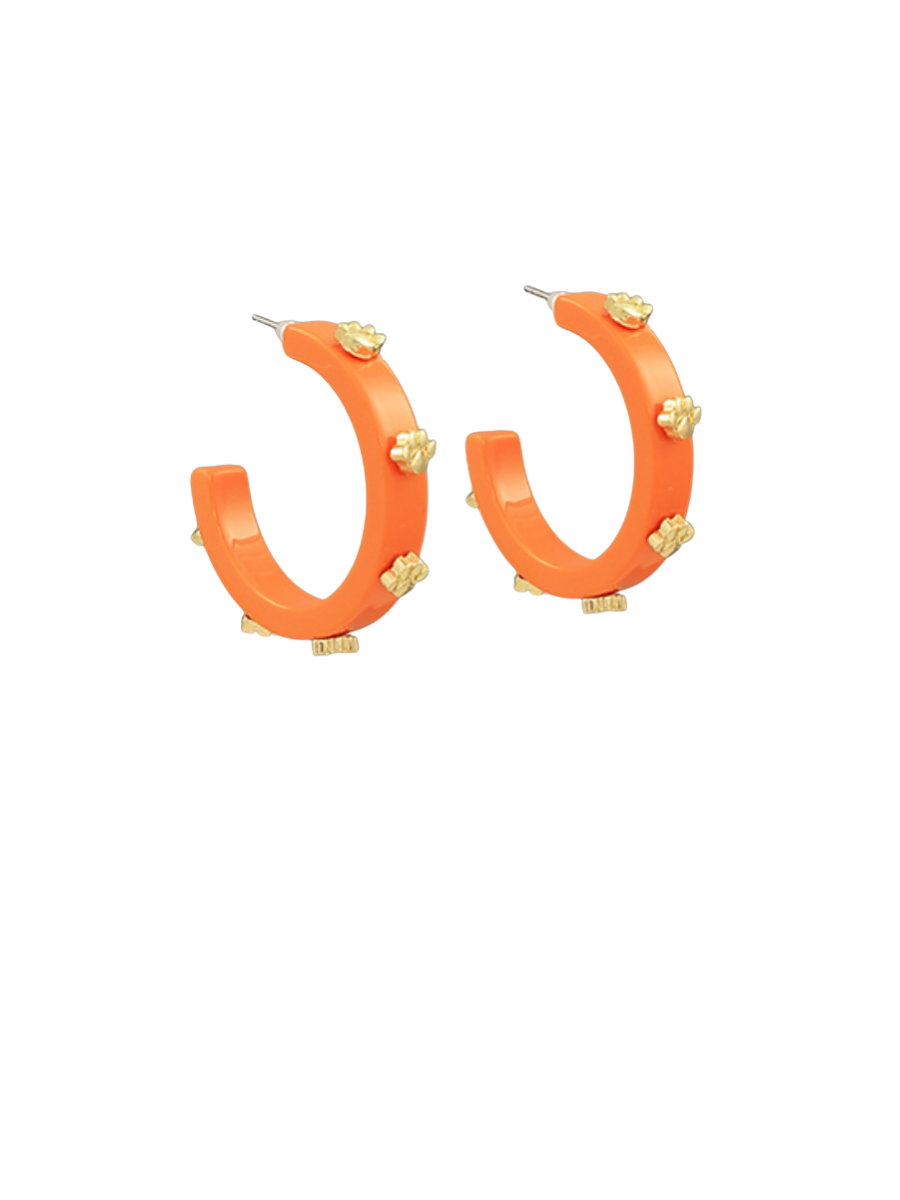 Orange Acrylic Paw Print Hoop