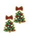 Red Bow Christmas Tree Earrings beaded & rhinestone womens gift jincy's 