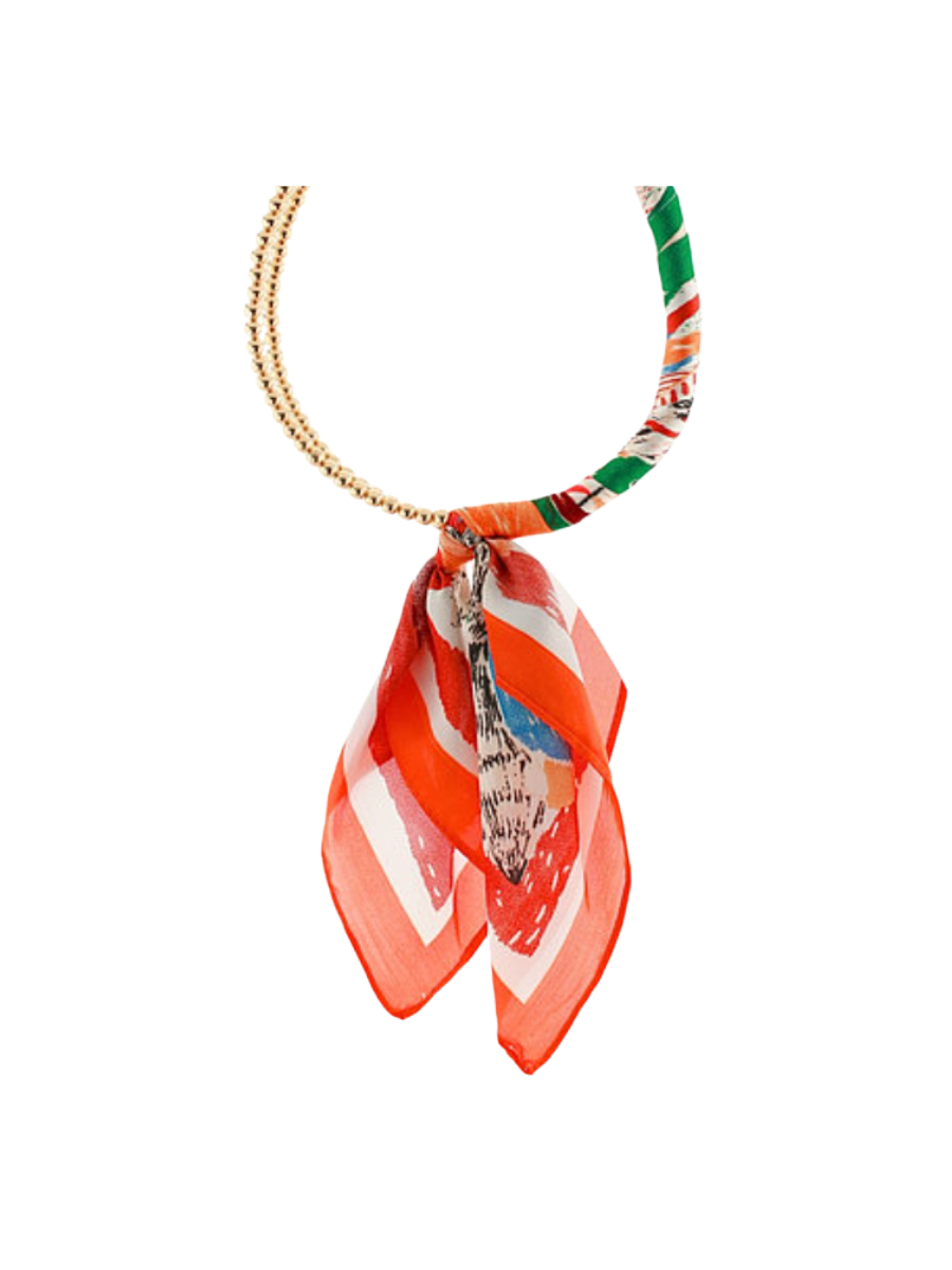 Conversation Starter Beaded Scarf Necklace - Orange Multi