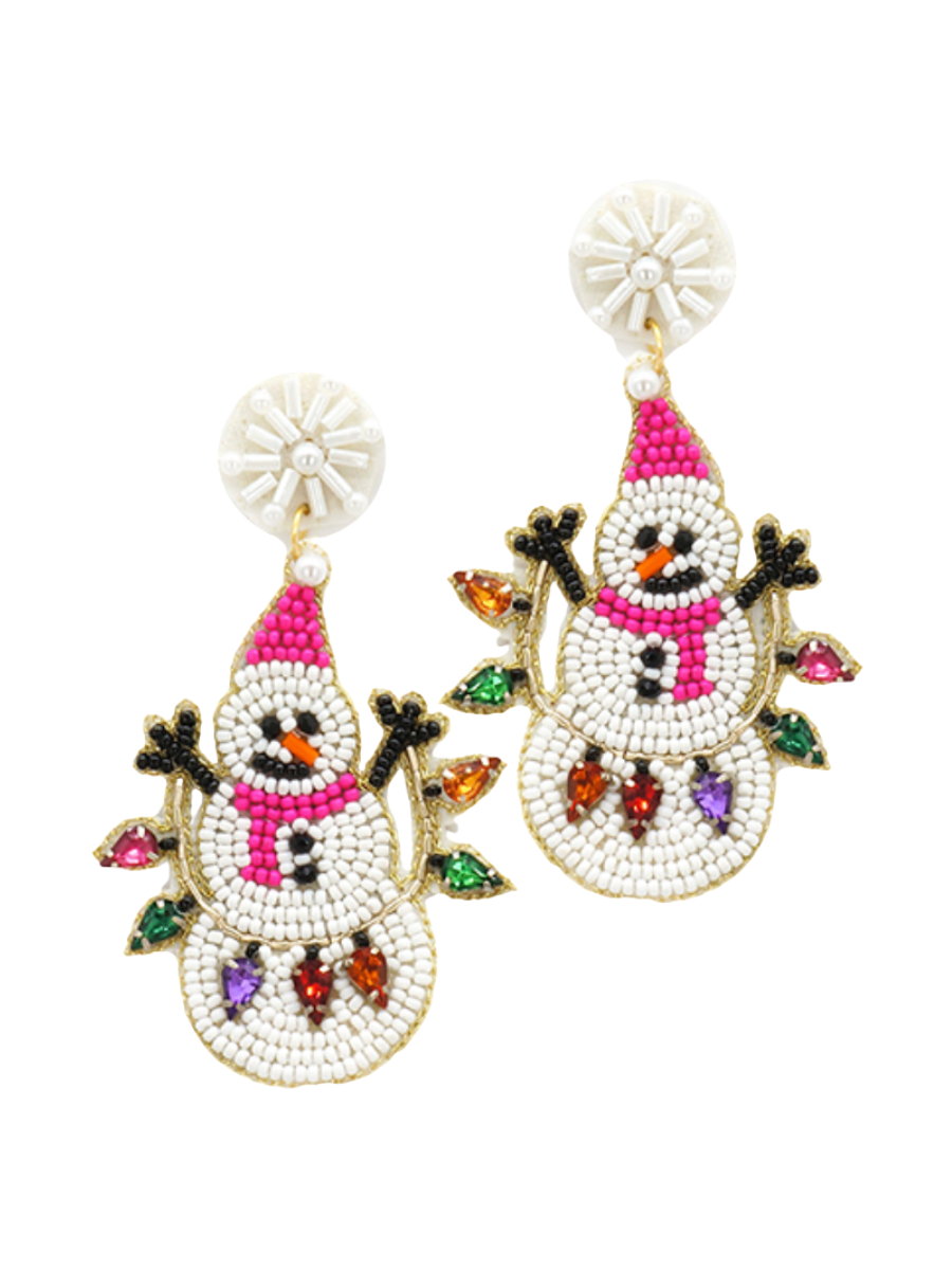Whimsical Snowman Earrings beaded lights christmas women jincy's