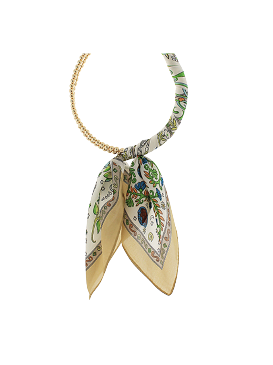 Conversation Starter Beaded Scarf Necklace - Beige Multi