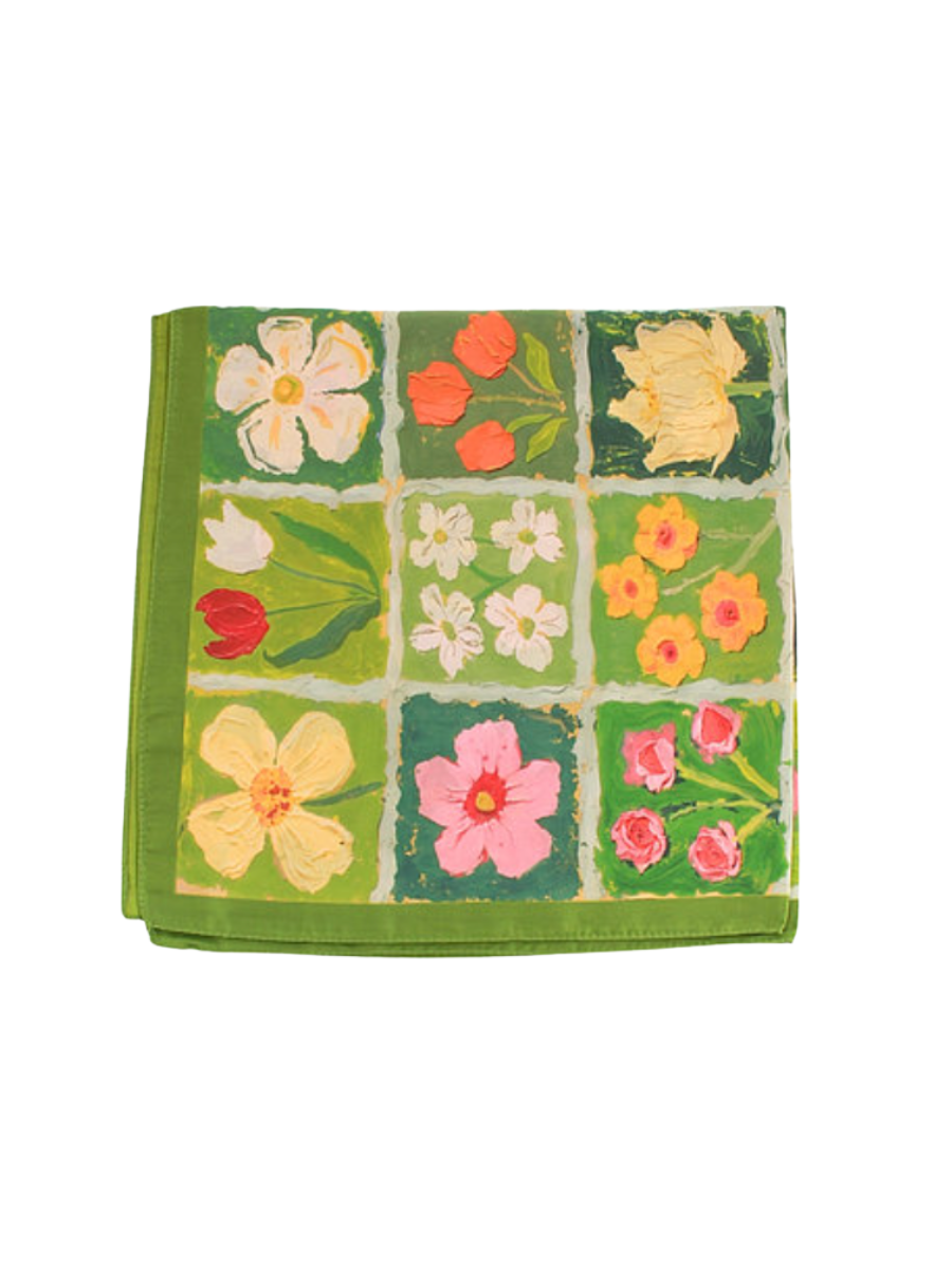 Flower Tiles Scarf - Green Multi