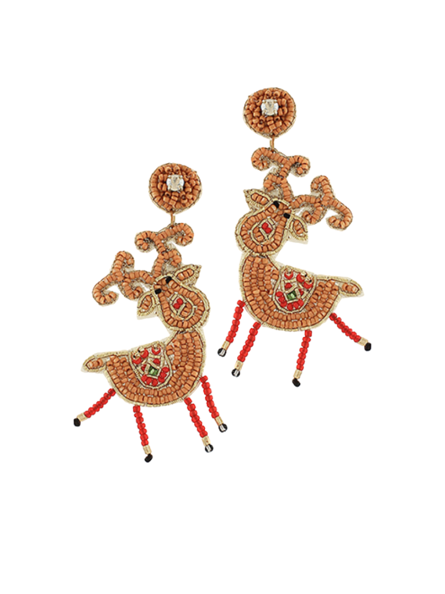 Beaded Rudolph Christmas Earrings