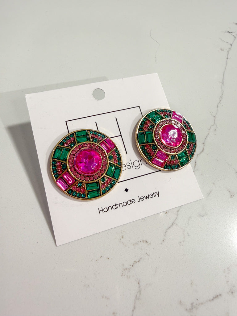 Hart Designs | Pink & Green Rhinestone Stud