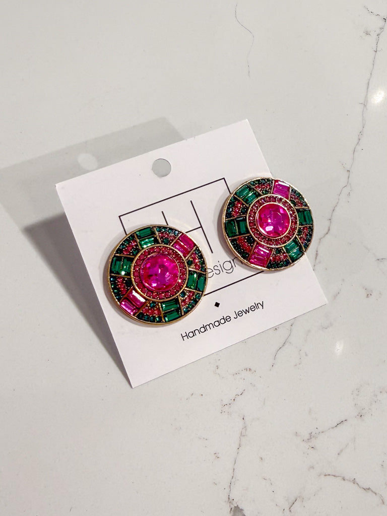 Hart Designs | Pink & Green Rhinestone Stud