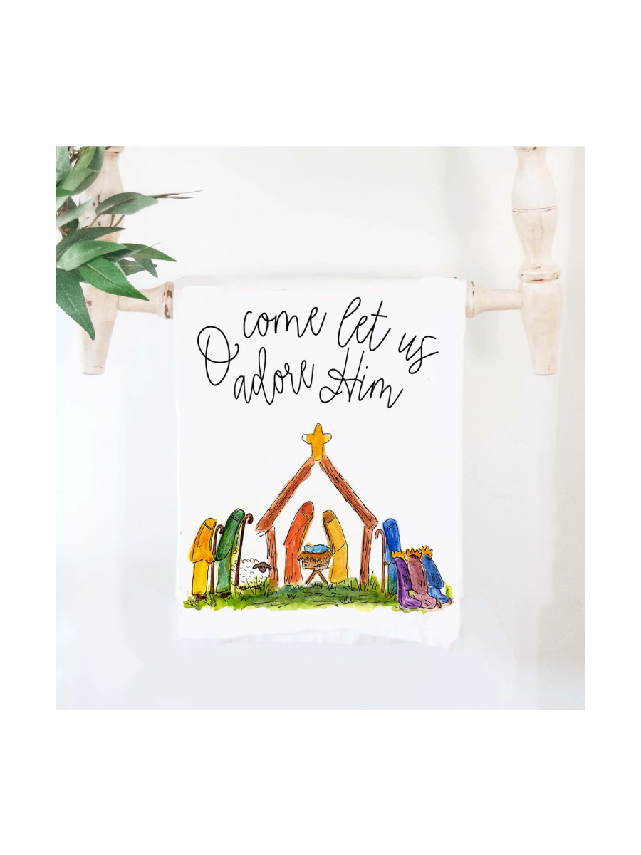 Happy By Rachel | Nativity Adore Him Tea Towel