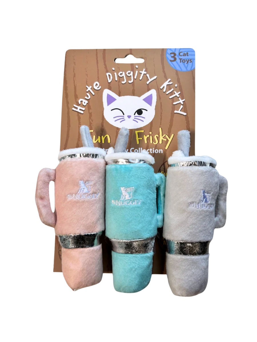 Haute Diggity Kitty Snuggly Cup 3-Pack (Teal, Ivory, Blush) cat toy gift jincy's