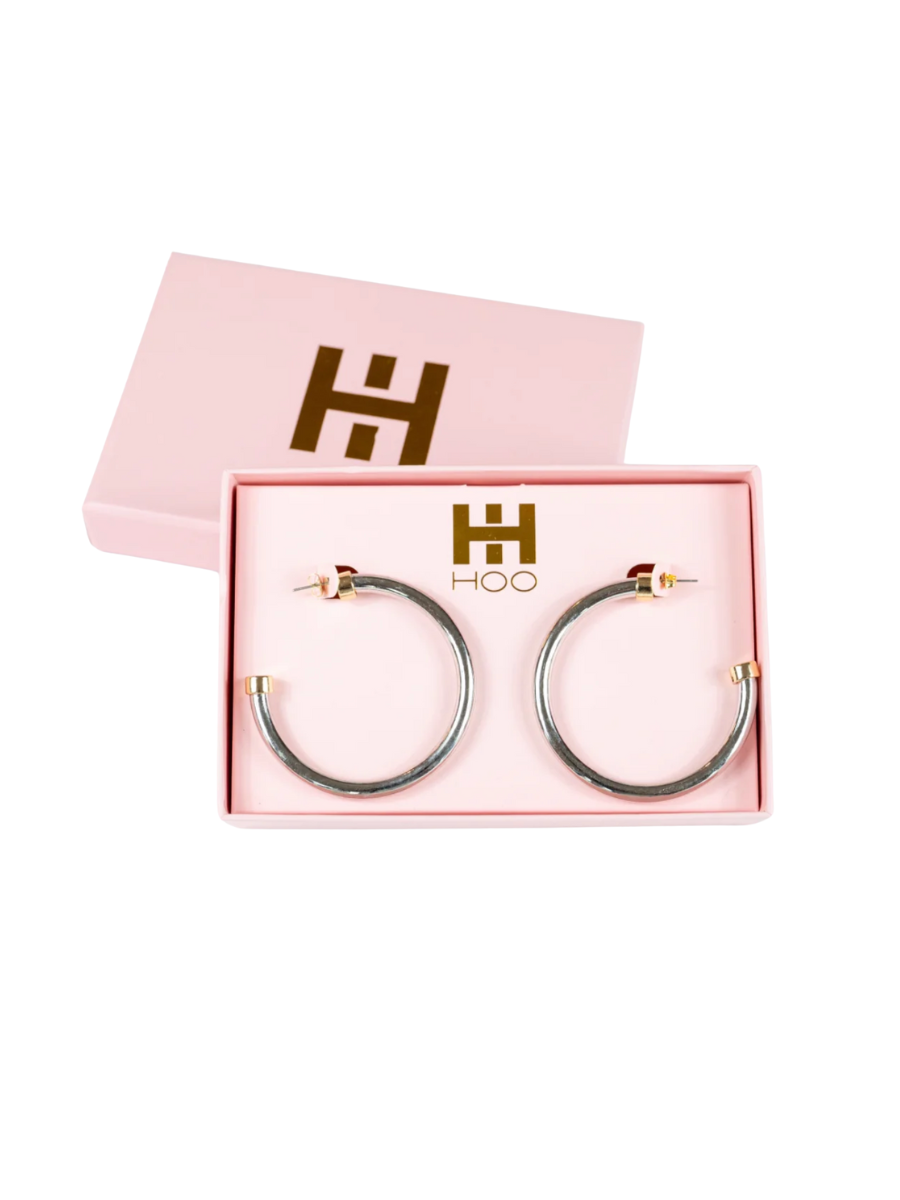 Hoo Hoops Hoops Silver With Gold Caps Women's Statement Earring Hoop Earring Accessory Jewelry Gift Jincy's 